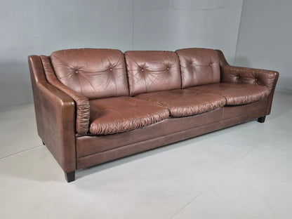 EB6986 Vintage Danish 3 Seat Sofa Brown Leather 1970s Retro MCM M3SS