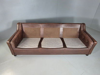 EB6986 Vintage Danish 3 Seat Sofa Brown Leather 1970s Retro MCM M3SS