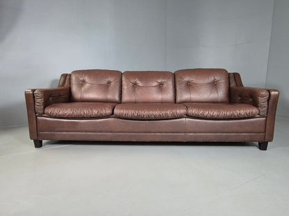 EB6986 Vintage Danish 3 Seat Sofa Brown Leather 1970s Retro MCM M3SS