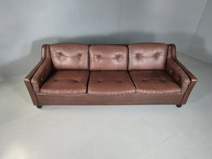 EB6986 Vintage Danish 3 Seat Sofa Brown Leather 1970s Retro MCM M3SS