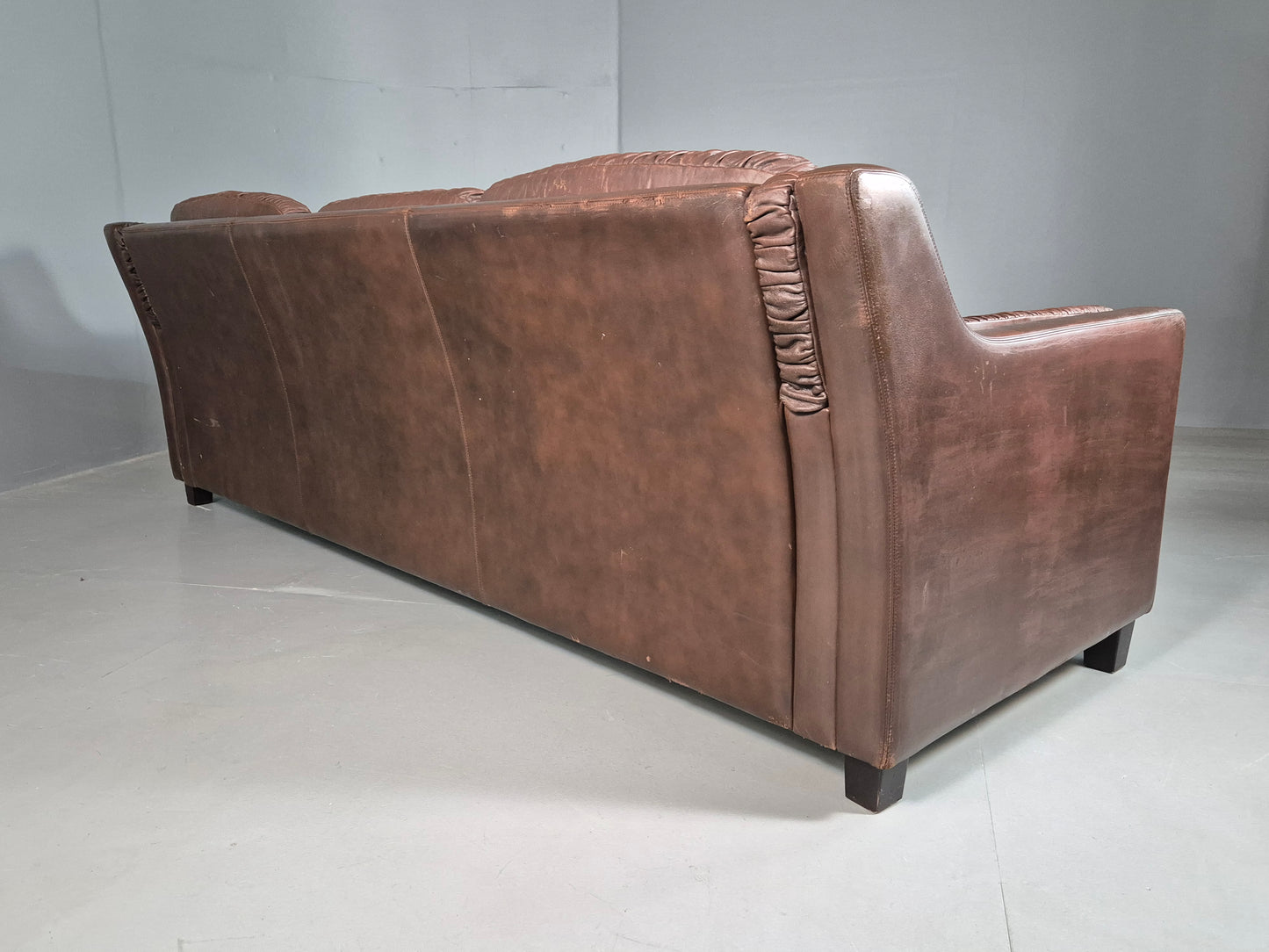 EB6986 Vintage Danish 3 Seat Sofa Brown Leather 1970s Retro MCM M3SS