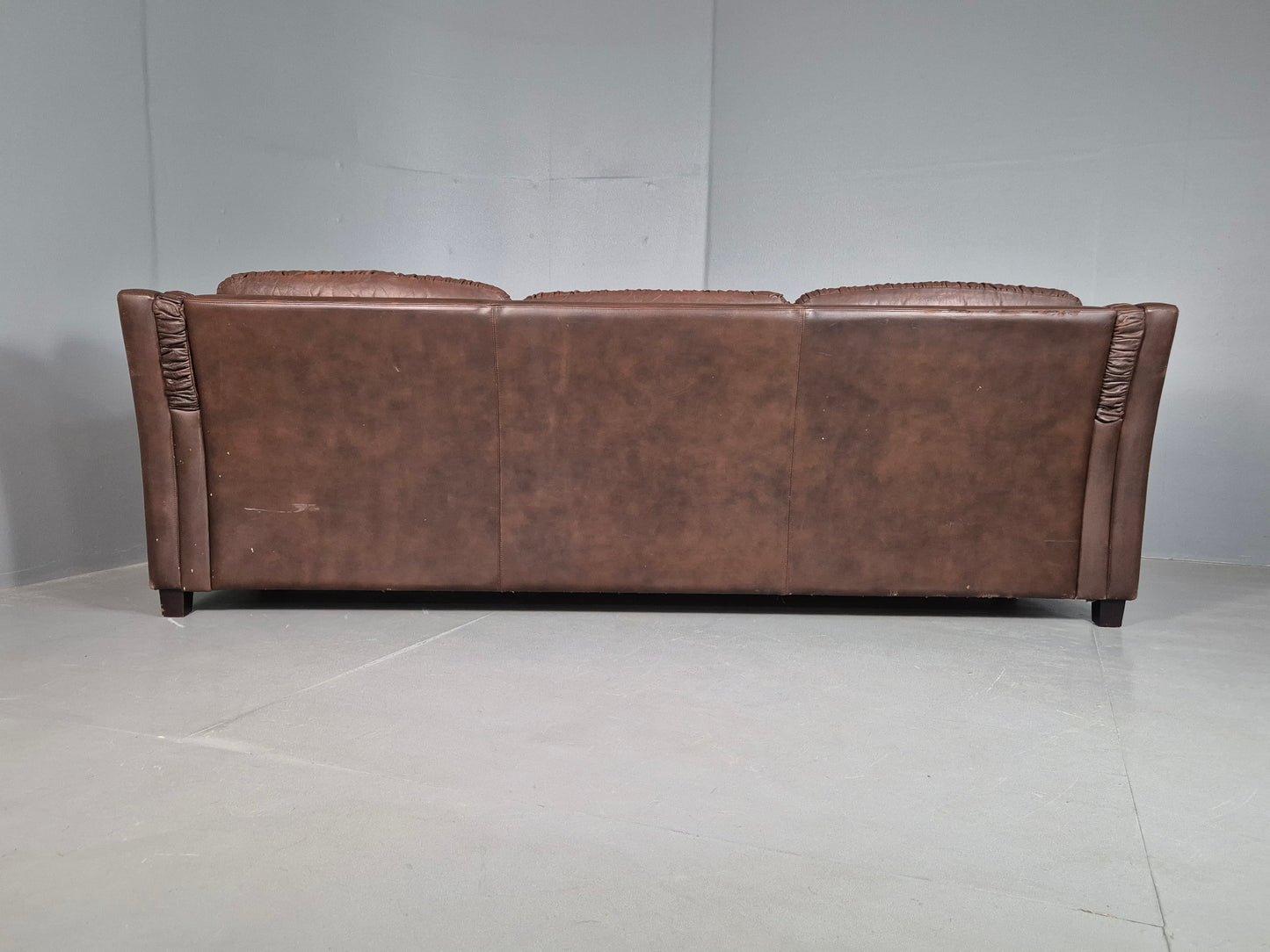 EB6986 Vintage Danish 3 Seat Sofa Brown Leather 1970s Retro MCM M3SS