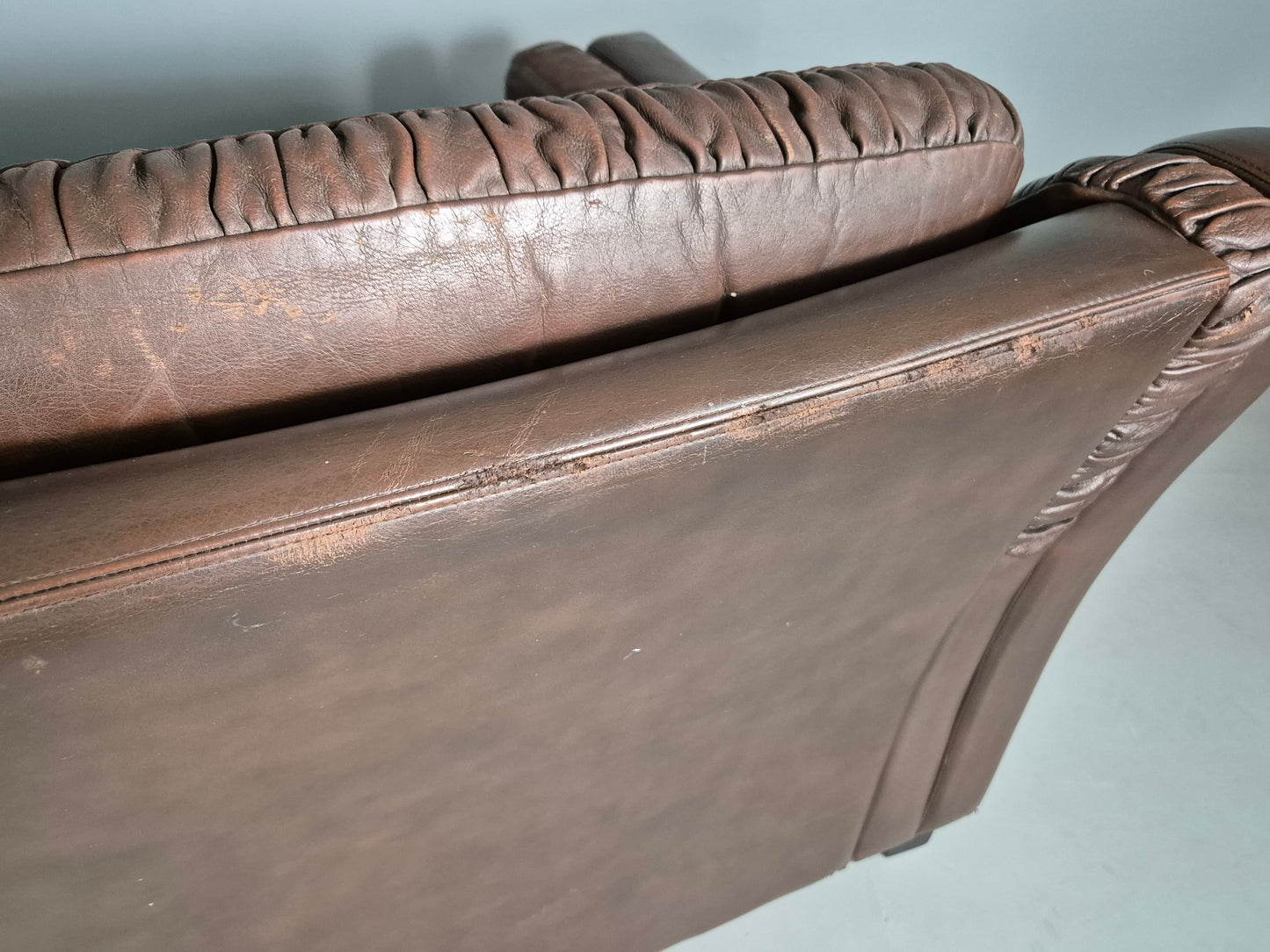 EB6986 Vintage Danish 3 Seat Sofa Brown Leather 1970s Retro MCM M3SS