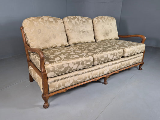 EB6988 Vintage 3 Seat Sofa Mahogany Bergere Floral Damask Antique 1920s V3SS