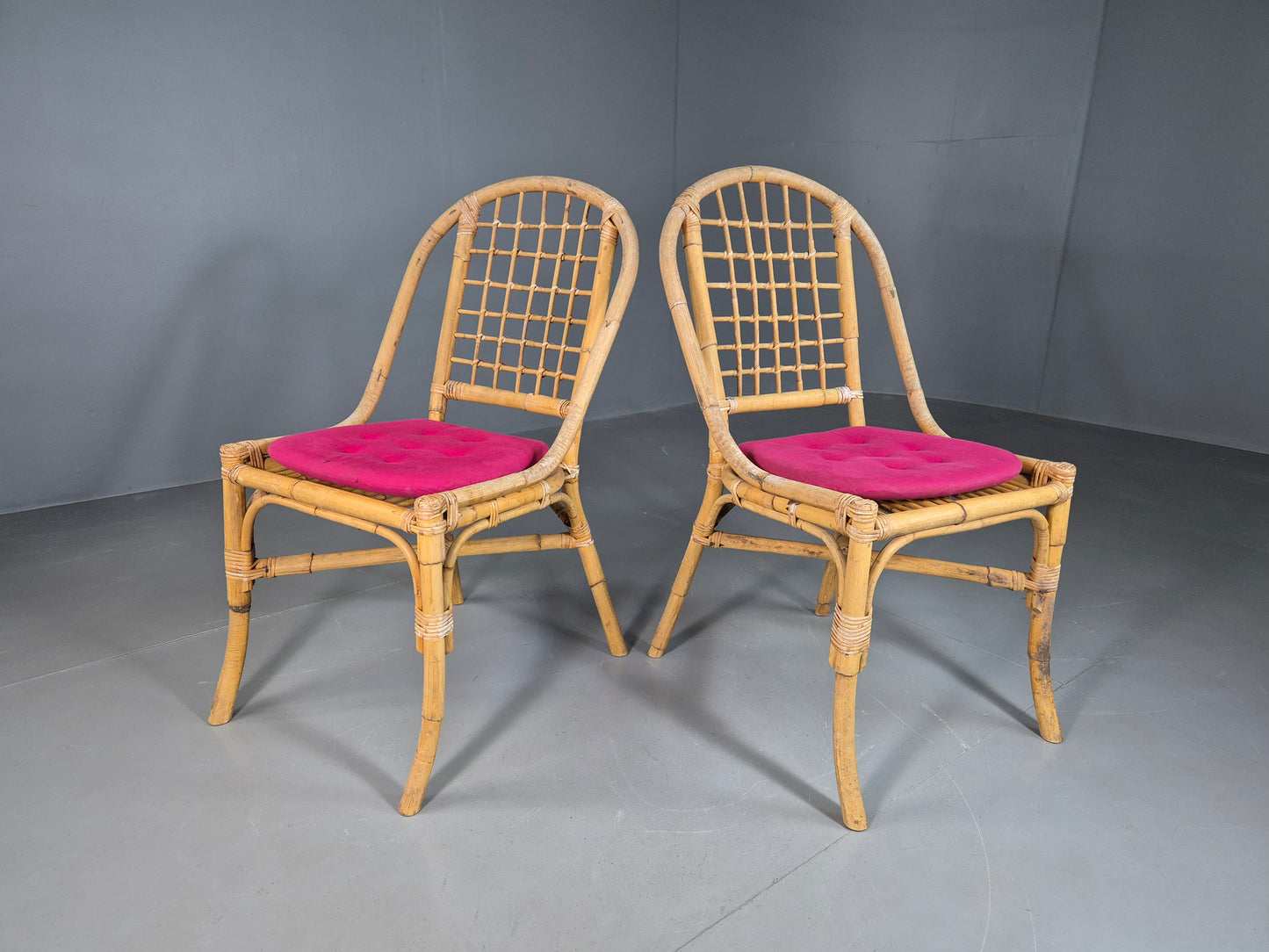 EB7118 2 Vintage Bamboo Cane Dining Chairs 1980s Retro VBER