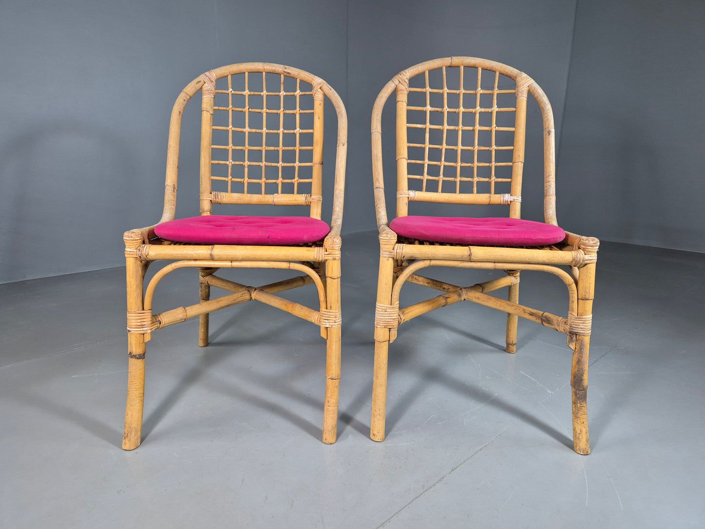 EB7118 2 Vintage Bamboo Cane Dining Chairs 1980s Retro VBER