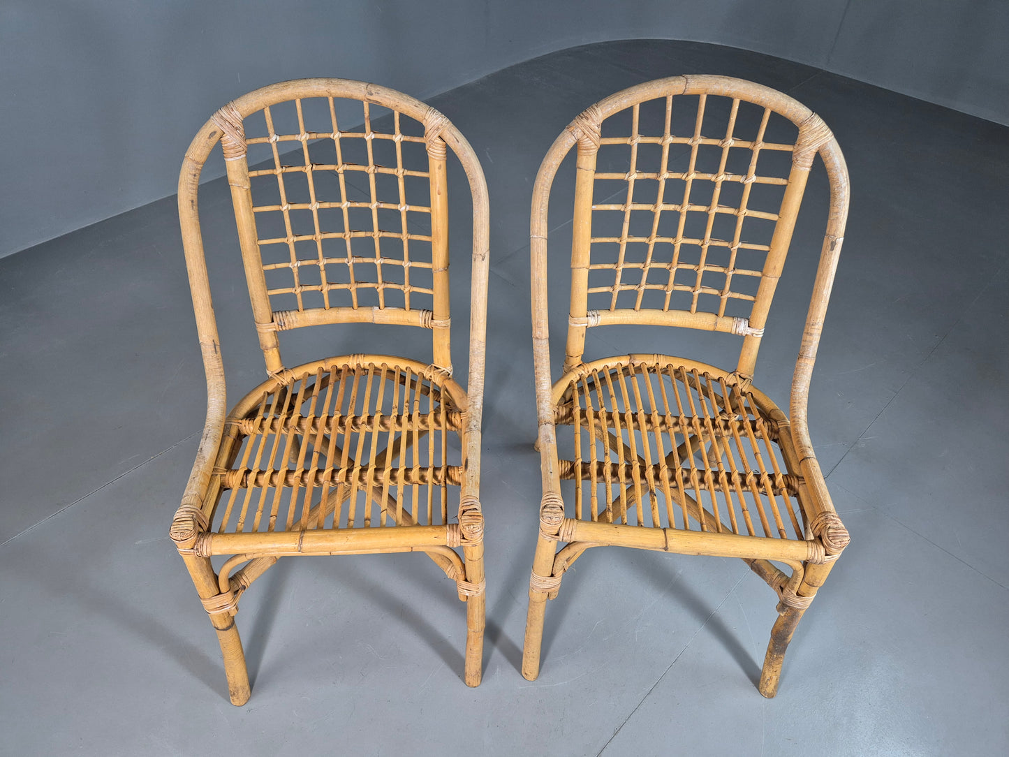 EB7118 2 Vintage Bamboo Cane Dining Chairs 1980s Retro VBER