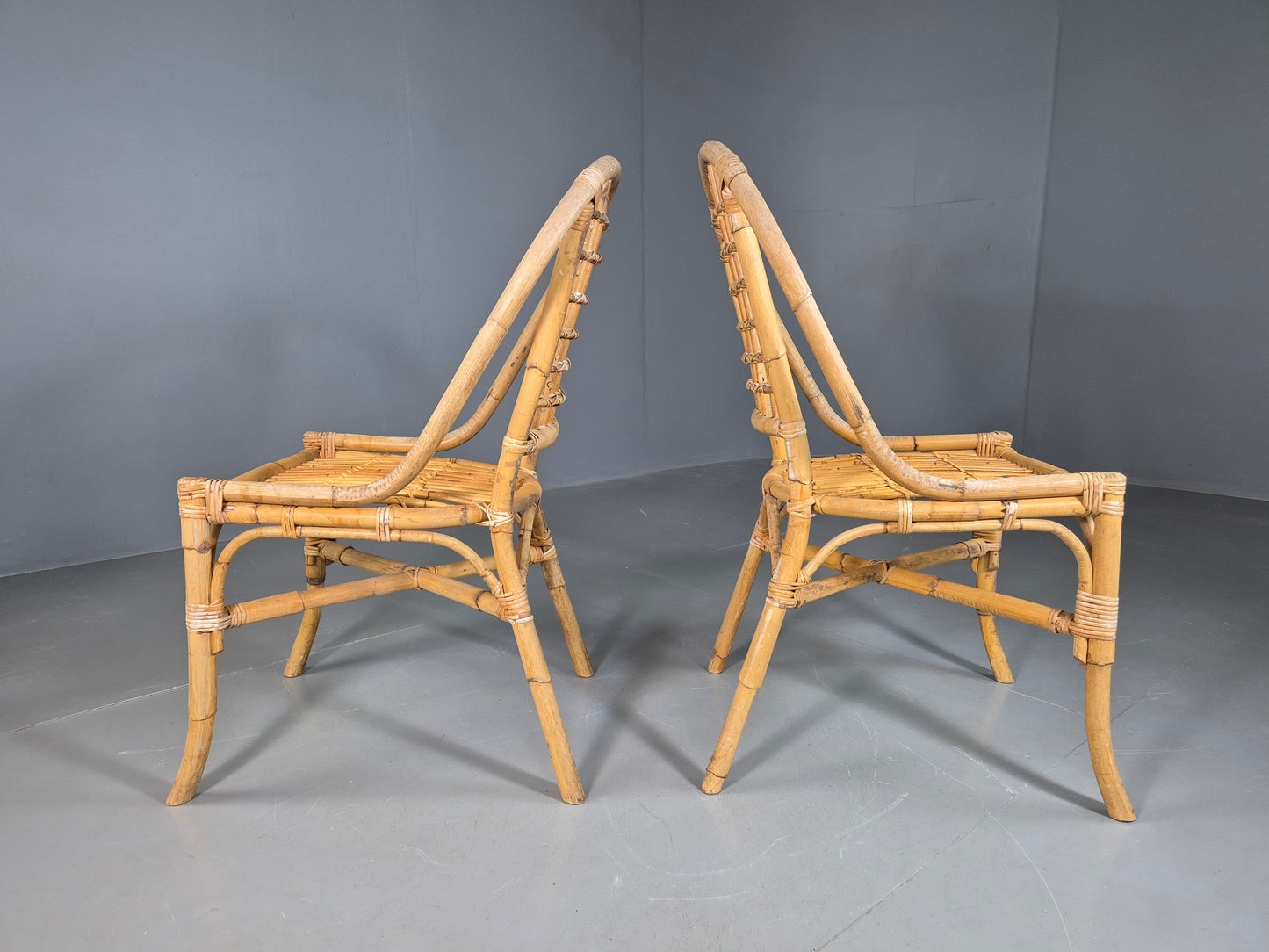 EB7118 2 Vintage Bamboo Cane Dining Chairs 1980s Retro VBER