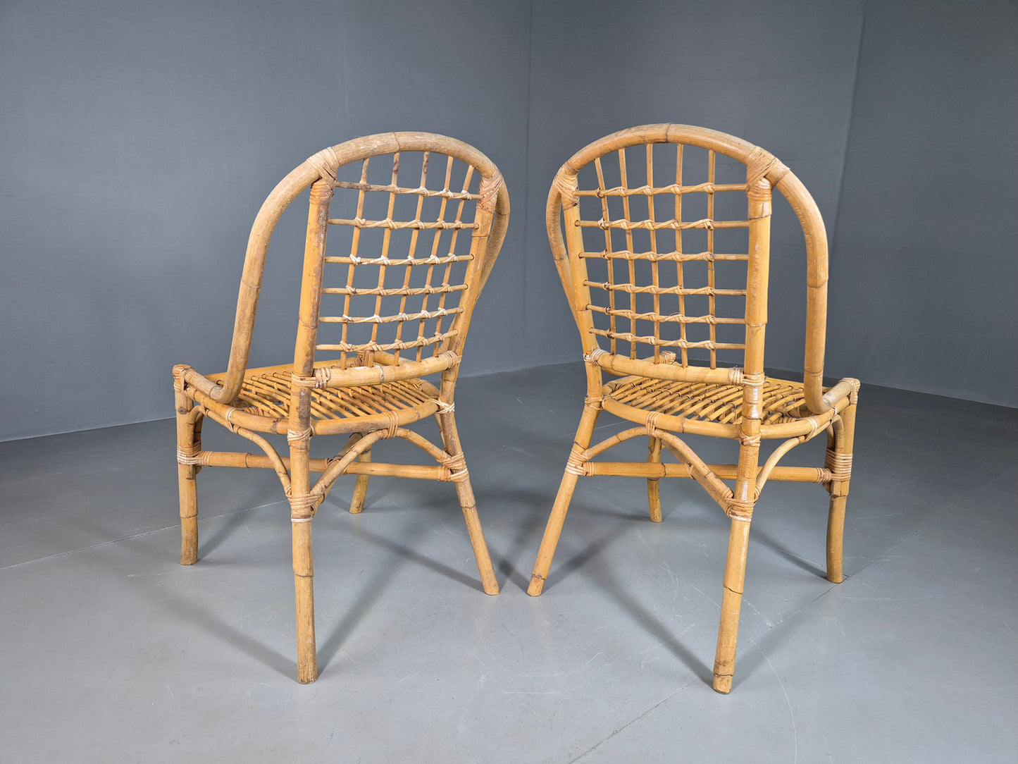 EB7118 2 Vintage Bamboo Cane Dining Chairs 1980s Retro VBER