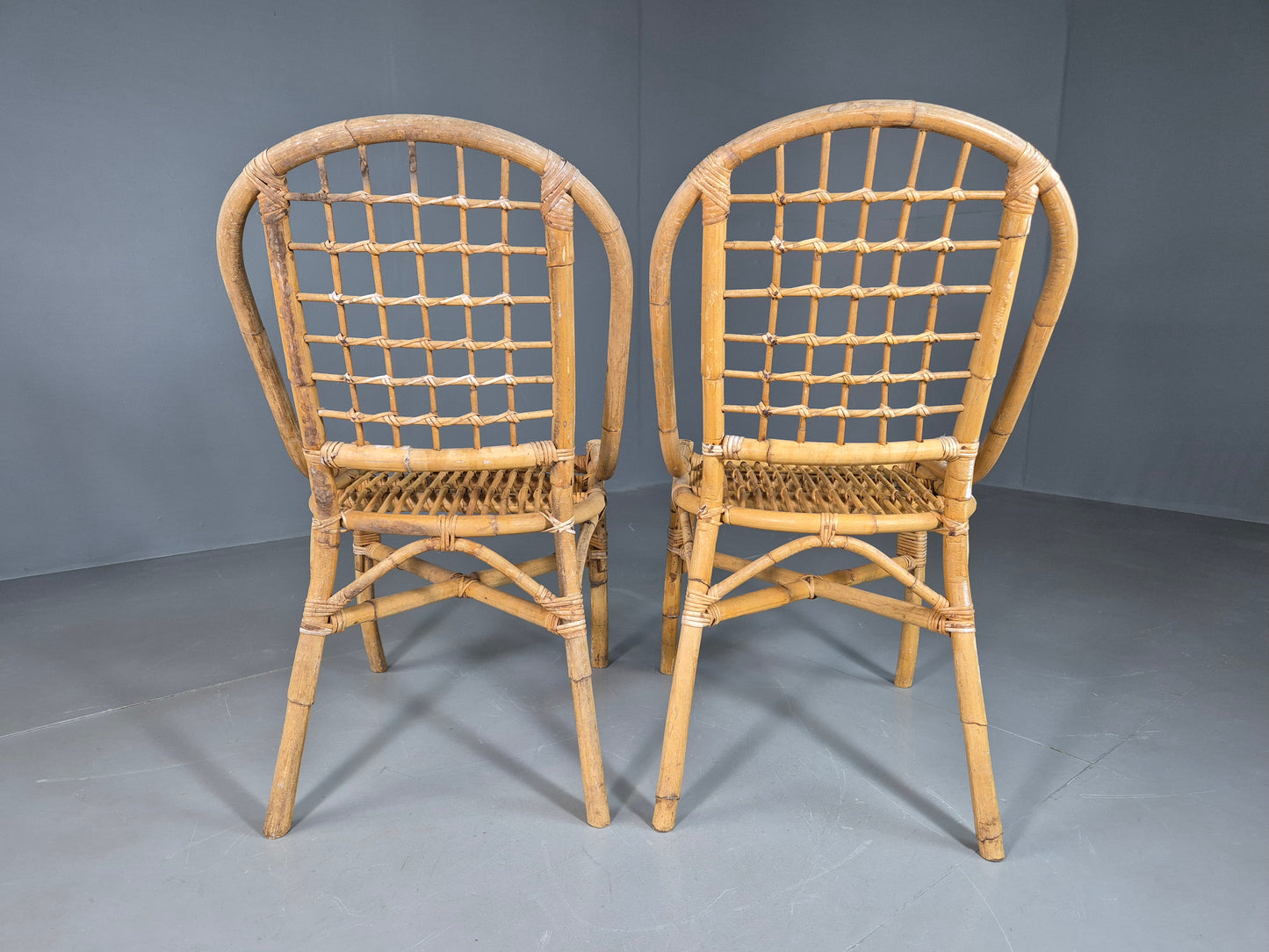 EB7118 2 Vintage Bamboo Cane Dining Chairs 1980s Retro VBER