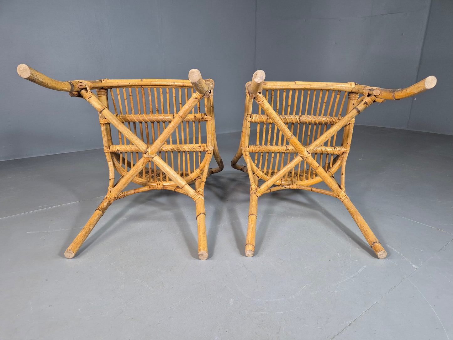 EB7118 2 Vintage Bamboo Cane Dining Chairs 1980s Retro VBER