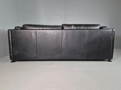 EB7120 Vintage Danish 2.5 Seat Sofa Black Leather 1980s Retro MCM M2SS