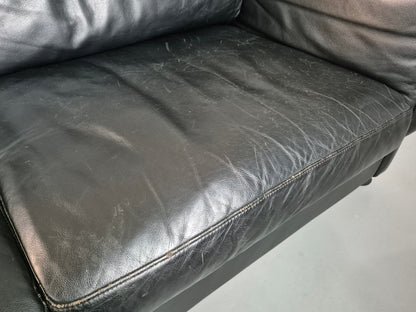 EB7120 Vintage Danish 2.5 Seat Sofa Black Leather 1980s Retro MCM M2SS