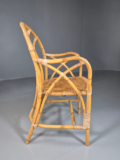 EB7124 Vintage bamboo cane elbow chair 1980s Retro VBER