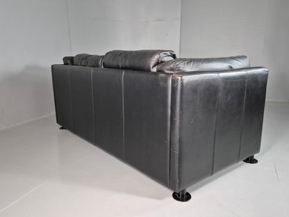 EB7162 Vintage Danish 2 Seat Sofa Black Leather 1980s Retro MCM M2SS