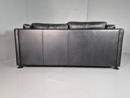 EB7162 Vintage Danish 2 Seat Sofa Black Leather 1980s Retro MCM M2SS