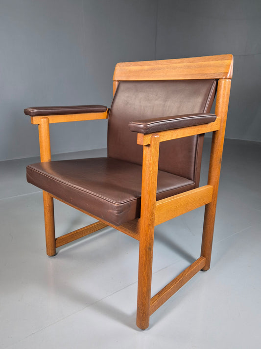 EB7169 Vintage Scandinavian Elbow Chair Brown Leather Oak Frame Retro MCM MNOR