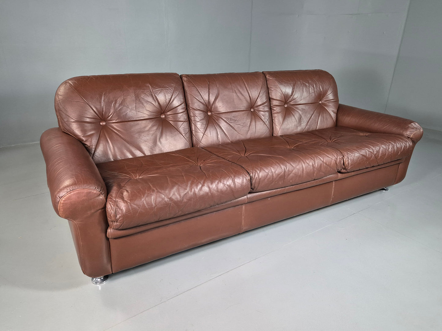 EB7291 Vintage Danish 3 Seat sofa Brown Leather 1970s Retro MCM M3SS