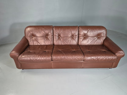 EB7291 Vintage Danish 3 Seat sofa Brown Leather 1970s Retro MCM M3SS