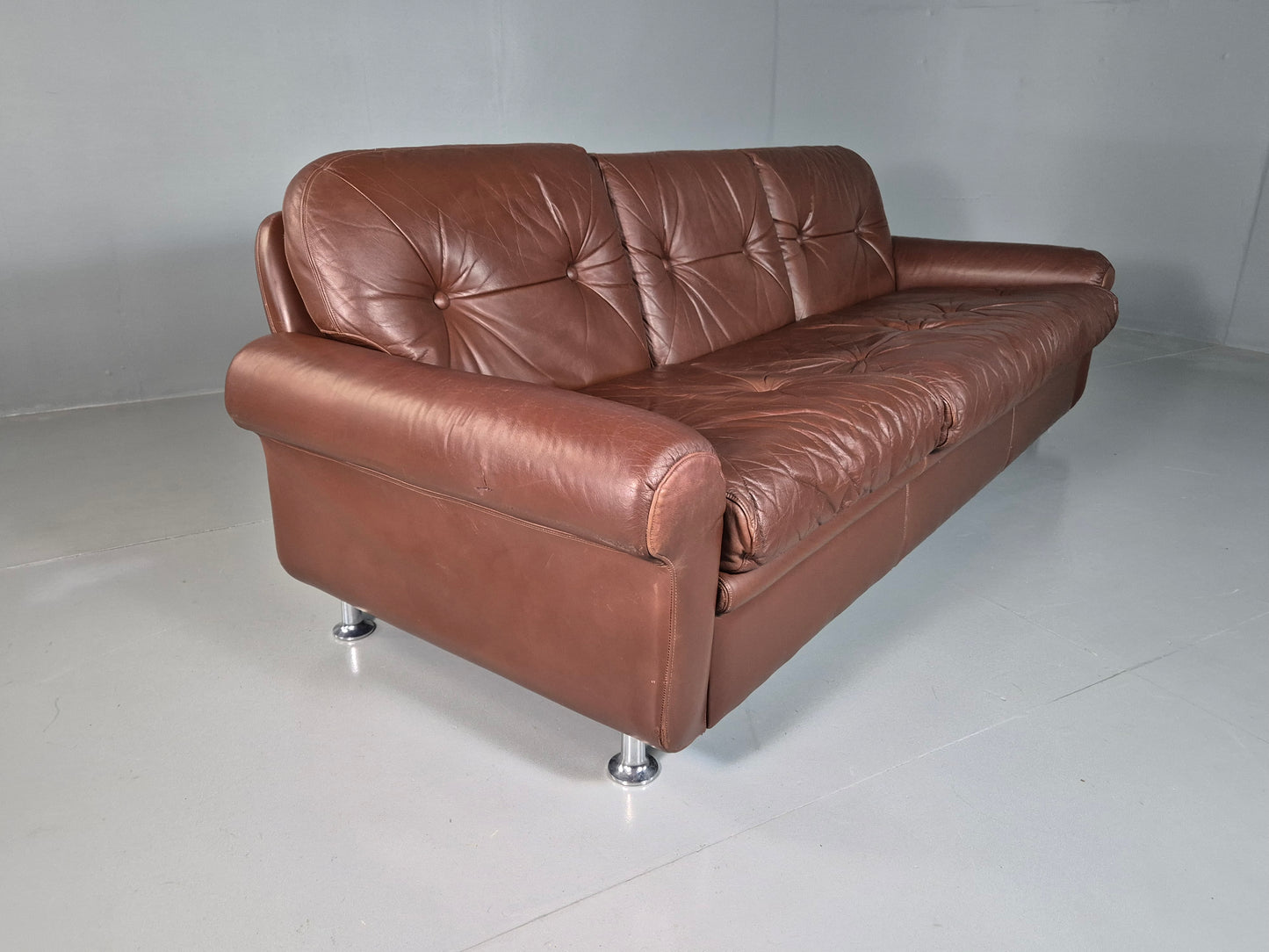 EB7291 Vintage Danish 3 Seat sofa Brown Leather 1970s Retro MCM M3SS