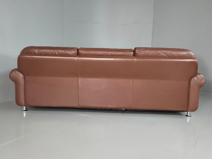 EB7291 Vintage Danish 3 Seat sofa Brown Leather 1970s Retro MCM M3SS