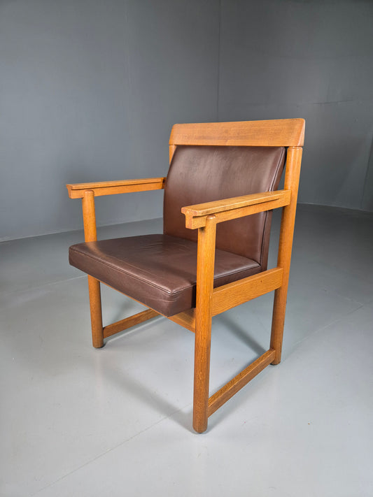 EB7069 Vintage Swedish Elbow Chair Brown Leather Oak Frame Lundquist MCM MNOR