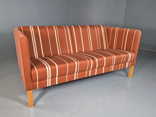 EB7272 Vintage Danish 2 Seat Sofa Russet Red Stripe Wool MCM Retro Art Deco M2SS