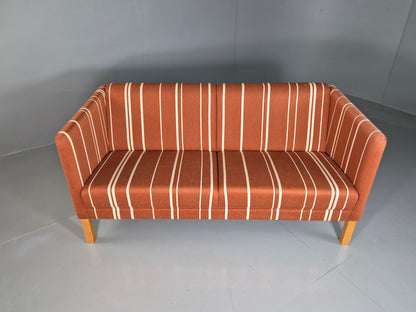 EB7272 Vintage Danish 2 Seat Sofa Russet Red Stripe Wool MCM Retro Art Deco M2SS