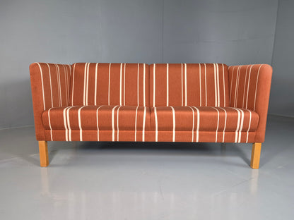 EB7272 Vintage Danish 2 Seat Sofa Russet Red Stripe Wool MCM Retro Art Deco M2SS