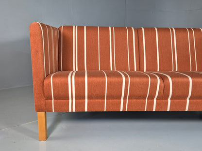 EB7272 Vintage Danish 2 Seat Sofa Russet Red Stripe Wool MCM Retro Art Deco M2SS