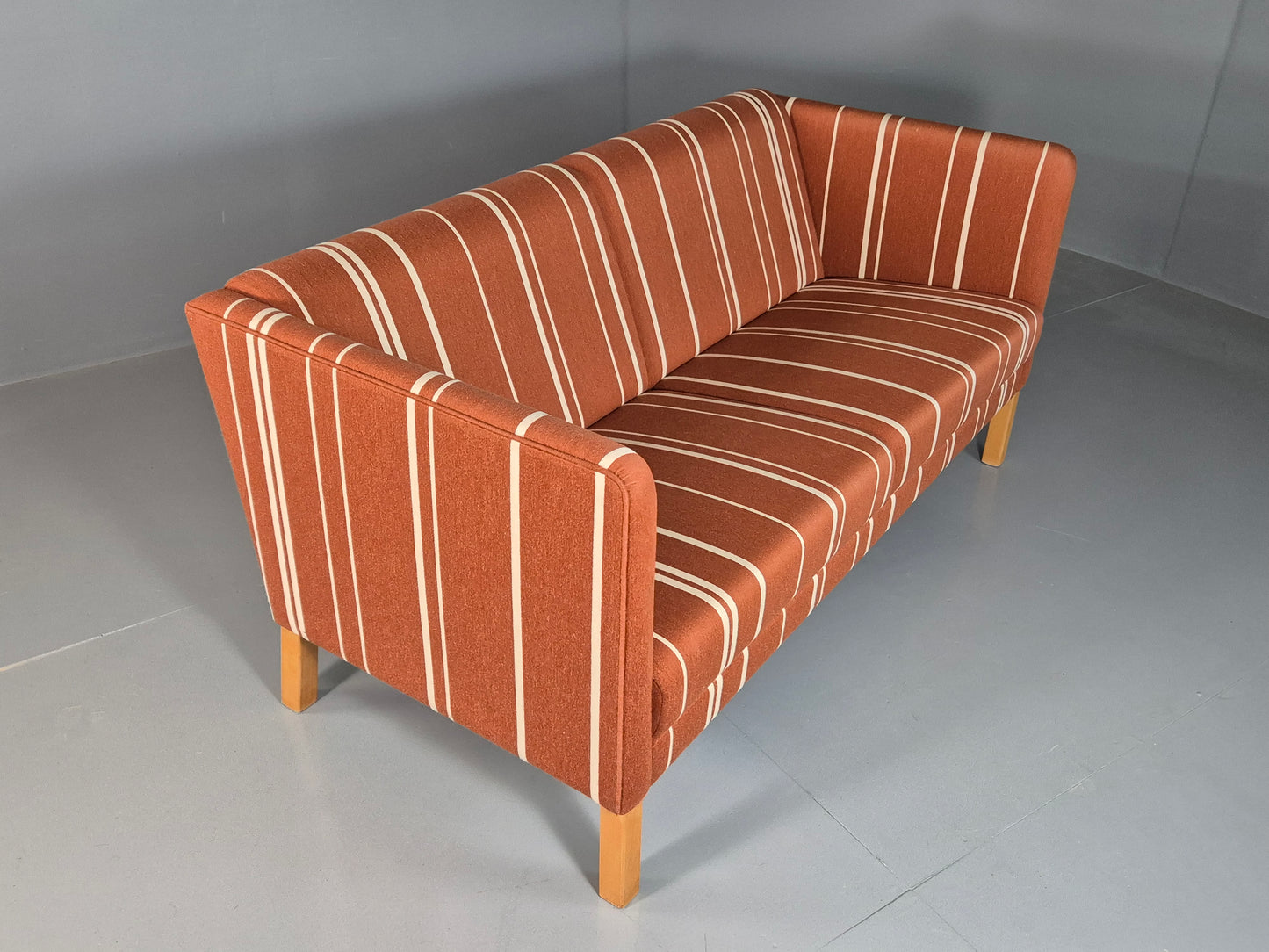 EB7272 Vintage Danish 2 Seat Sofa Russet Red Stripe Wool MCM Retro Art Deco M2SS