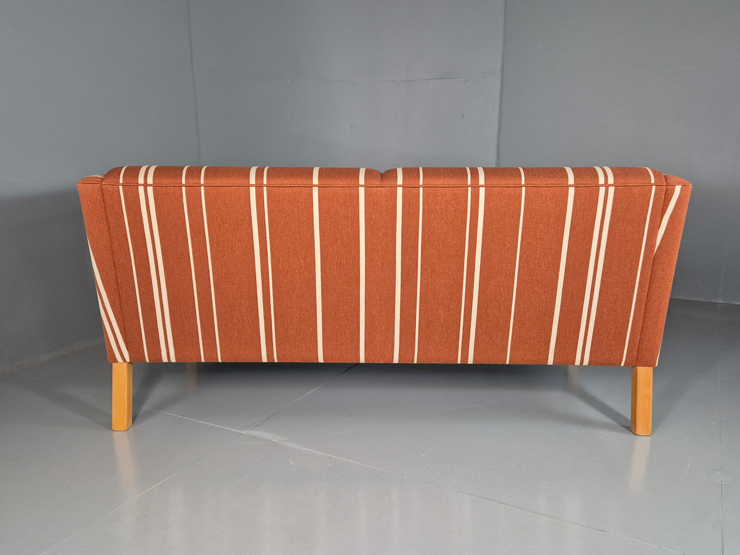 EB7272 Vintage Danish 2 Seat Sofa Russet Red Stripe Wool MCM Retro Art Deco M2SS