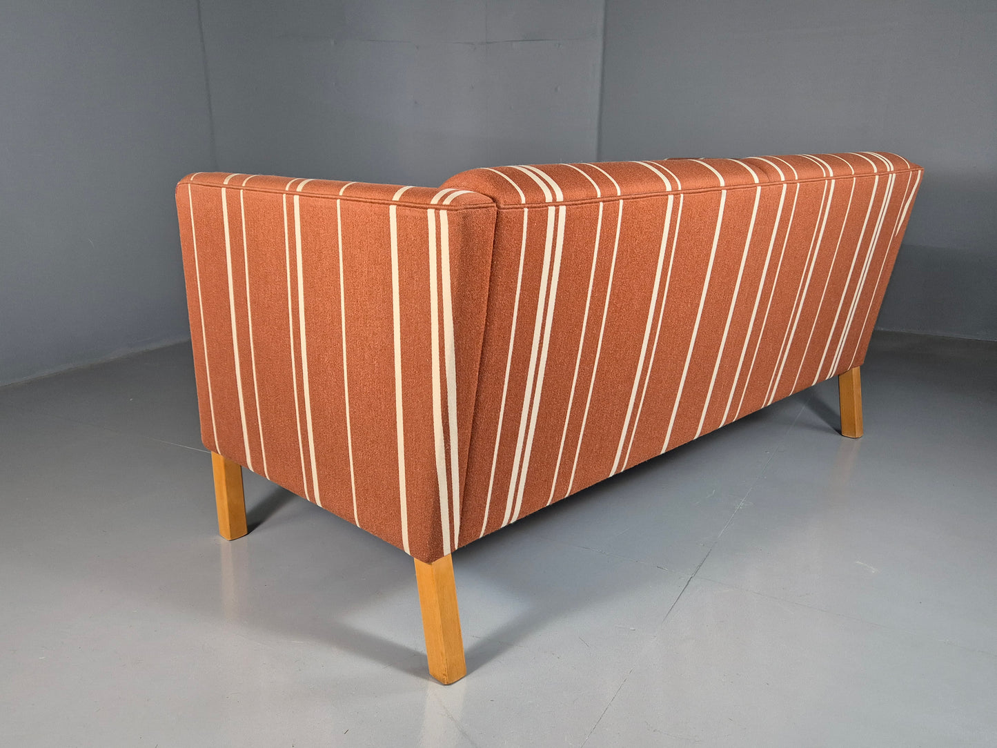 EB7272 Vintage Danish 2 Seat Sofa Russet Red Stripe Wool MCM Retro Art Deco M2SS