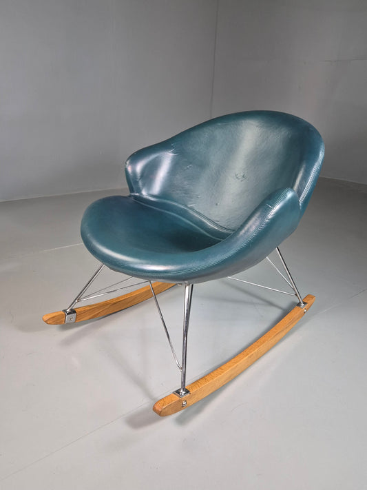 EB7230 Vintage Danish Rocking Chair Green Vinyl Eames Inspired Retro MCM MNOR