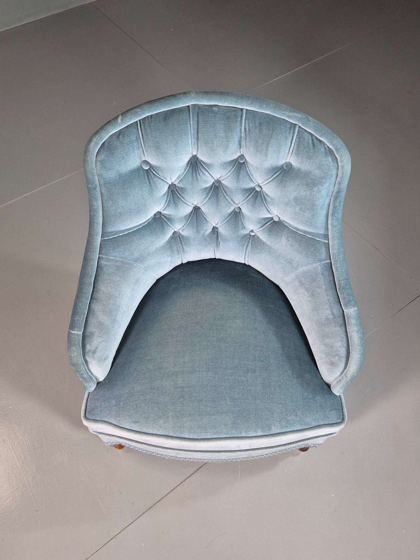 EB7305 Vintage Danish Tub Chair Blue Cotton Velour Antique style Retro VCLO