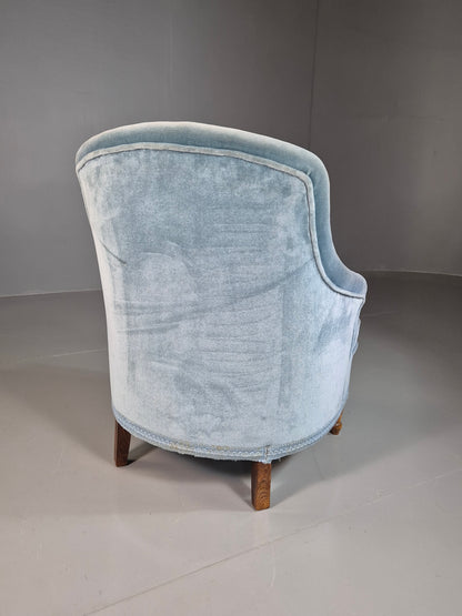 EB7305 Vintage Danish Tub Chair Blue Cotton Velour Antique style Retro VCLO