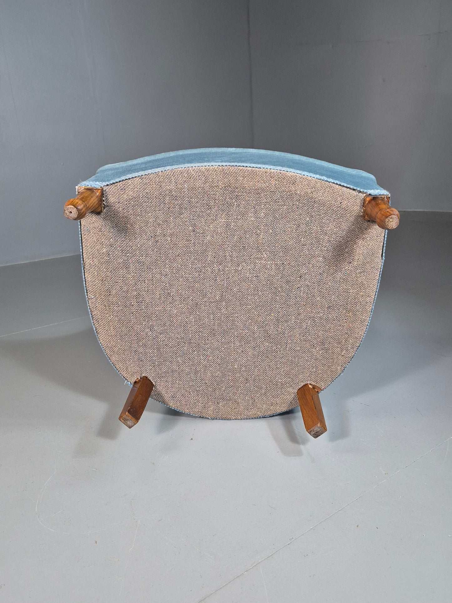 EB7305 Vintage Danish Tub Chair Blue Cotton Velour Antique style Retro VCLO