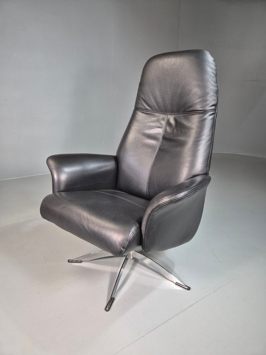 EB7191 Vintage Danish Swivel Chair Black Leather Hjort Knudsen Retro 1990s MSWI