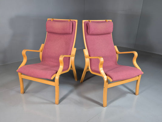 EB7220 2 Vintage Danish Lounge Chairs Pink Bentwood Ostergaard Retro MCM MBEN