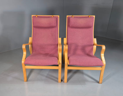 EB7220 2 Vintage Danish Lounge Chairs Pink Bentwood Ostergaard Retro MCM MBEN