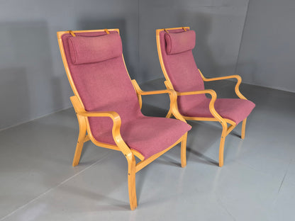 EB7220 2 Vintage Danish Lounge Chairs Pink Bentwood Ostergaard Retro MCM MBEN