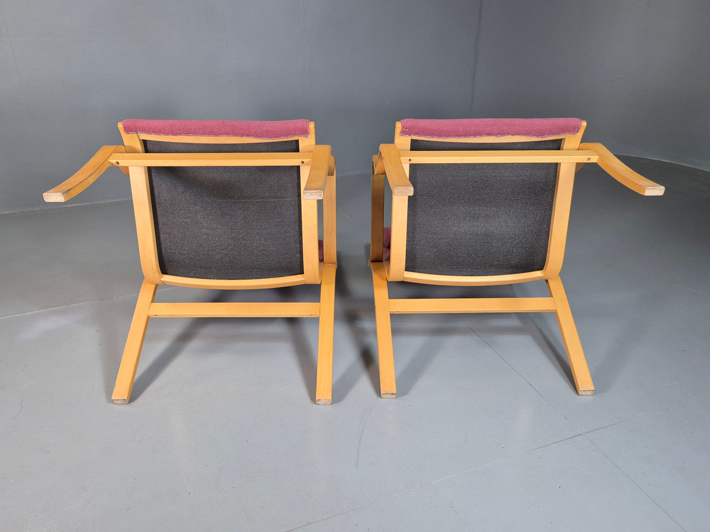 EB7220 2 Vintage Danish Lounge Chairs Pink Bentwood Ostergaard Retro MCM MBEN