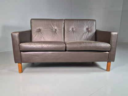 EB7314  Vintage Danish 2 Seat Sofa Brown Leather 1970s Retro MCM M2SS