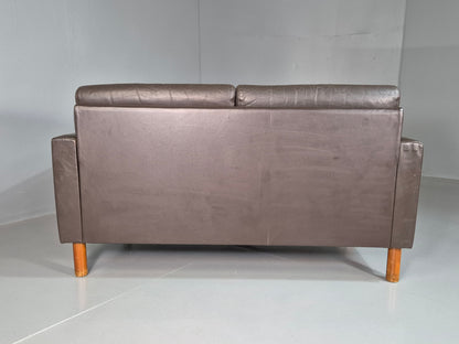 EB7314  Vintage Danish 2 Seat Sofa Brown Leather 1970s Retro MCM M2SS