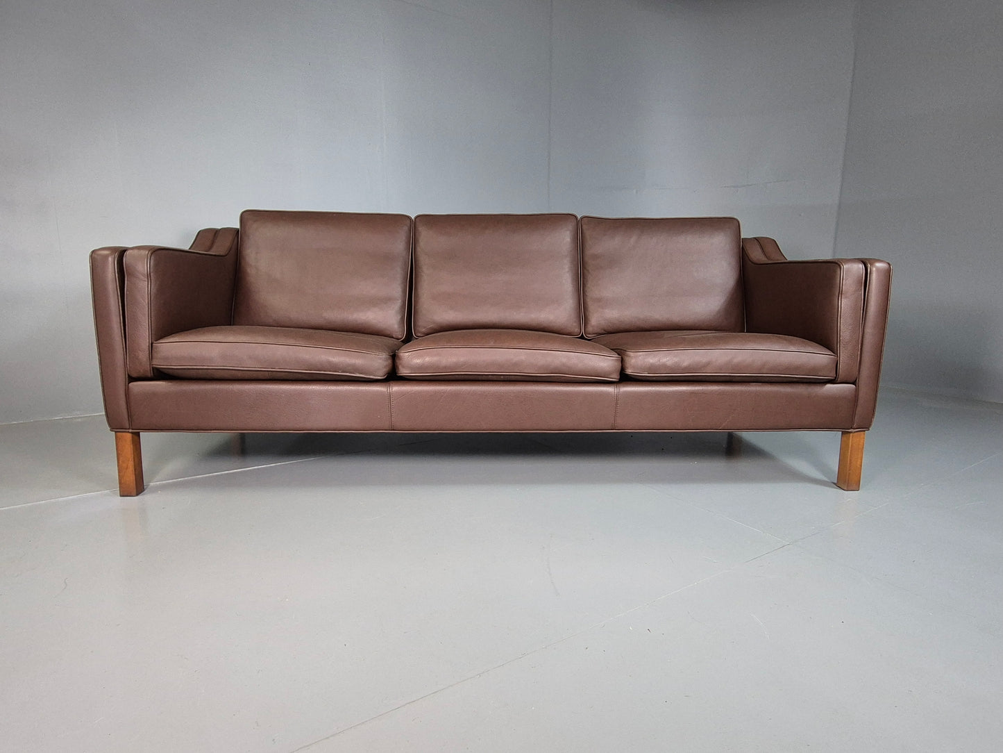 EB7315 Vintage Danish 3 Seat Sofa Brown Leather Mogensen Shape Retro MCM M3SS