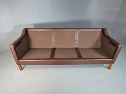 EB7315 Vintage Danish 3 Seat Sofa Brown Leather Mogensen Shape Retro MCM M3SS