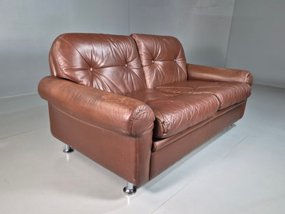 EB7289 Vintage Danish 2 Seat Sofa Brown Leather Thams Retro 1970s MCM M2SS