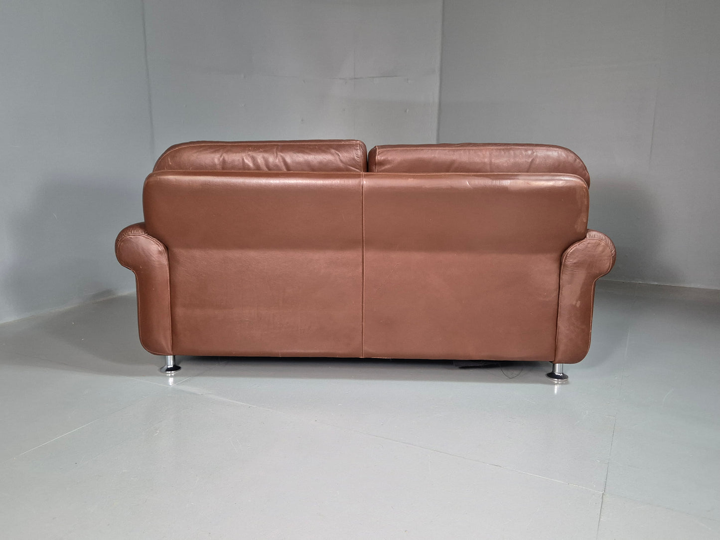 EB7289 Vintage Danish 2 Seat Sofa Brown Leather Thams Retro 1970s MCM M2SS