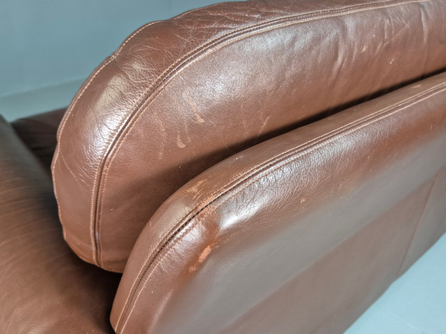 EB7289 Vintage Danish 2 Seat Sofa Brown Leather Thams Retro 1970s MCM M2SS