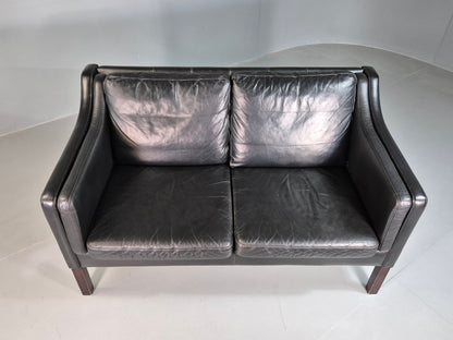 EB7318 Vintage 2 Seat Danish Sofa Black LeatherM2SS